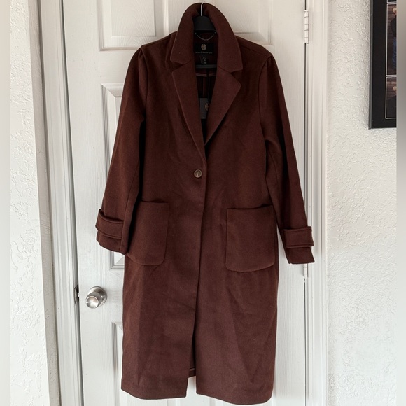 House of Harlow 1960 Wool Blend Patch Pocket Coat Large NWT in Chicory Coffee - Picture 2 of 7